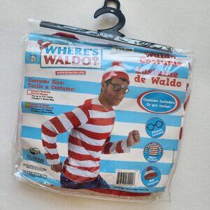 Where's Waldo Men's L/XL Halloween Costume Set Shirt Red & White Stripe Party